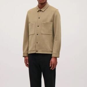 COS Cotton Twill Shirt Jacket Shacket Buttons Men's Size Large Beige